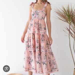 ChicWish tie-strap maxi dress, pink floral, XS